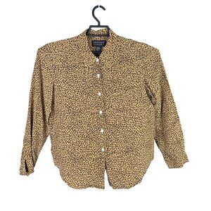 Womens Spenser Jeremy Brown Animal Print Silk Shirt Button Up Long Sleeves 12